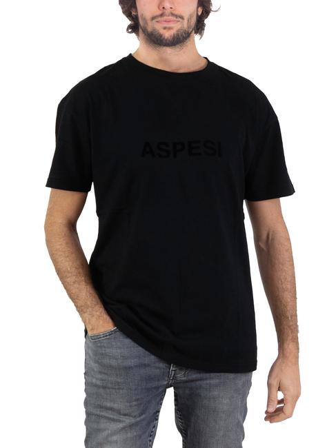 ASPESI BASIC FLOCK Koszulka bawełniana z logo czarny - Koszulki męskie