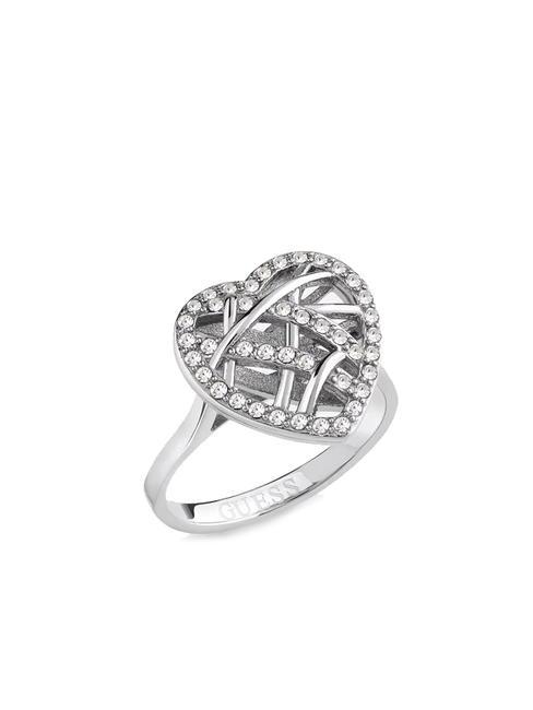 GUESS HEART CAGE Pierścionek z sercem i cyrkonią SREBRNY - Pierścienie