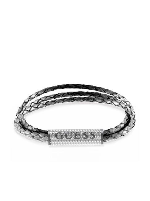 GUESS BOND STREET Bransoleta ze stali i skóry stalowoszary - Bransoletki męskie