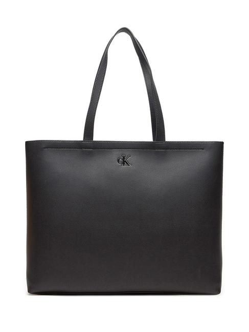 CALVIN KLEIN MINIMAL MONOGRAM Tote Torba na ramię czarny/błyszczący metaliczny - Torby damskie