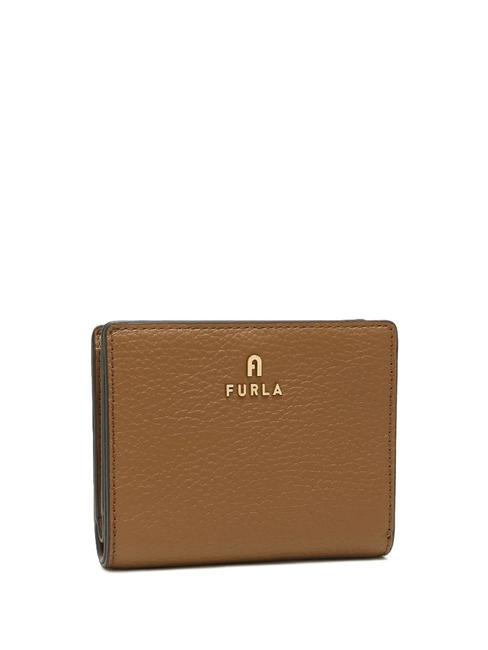 FURLA CAMELIA Kompaktowy portfel ze skóry cielęcej brandy - Portfele damskie