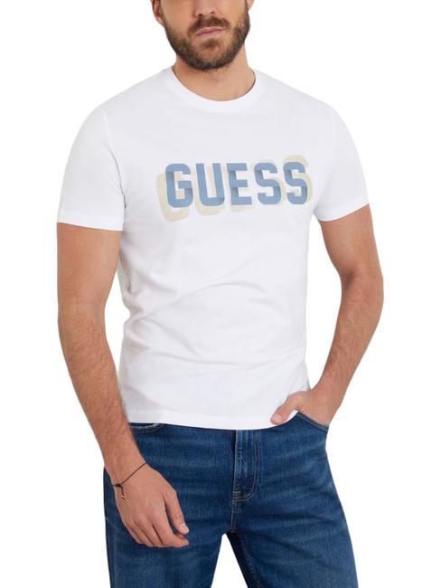 GUESS SS CN LOGO Koszulka bawełniana czysto biały - Koszulki męskie