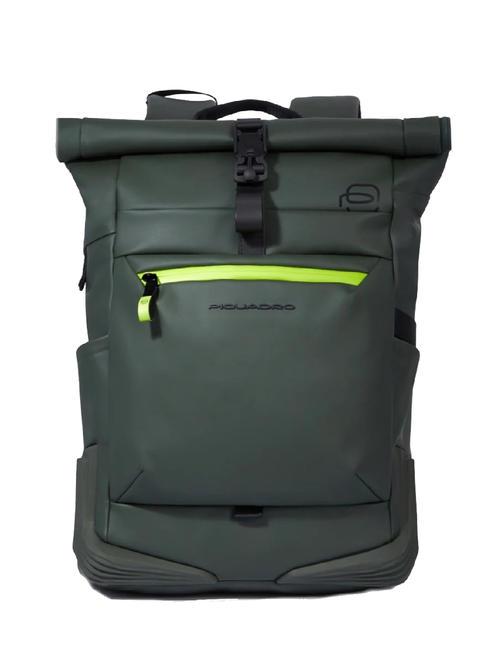 PIQUADRO CORNER SPECIALE GOMMATO Plecak z rolowaną górą na laptopa 15,6" ZIELONY - Plecaki na laptopa do pracy