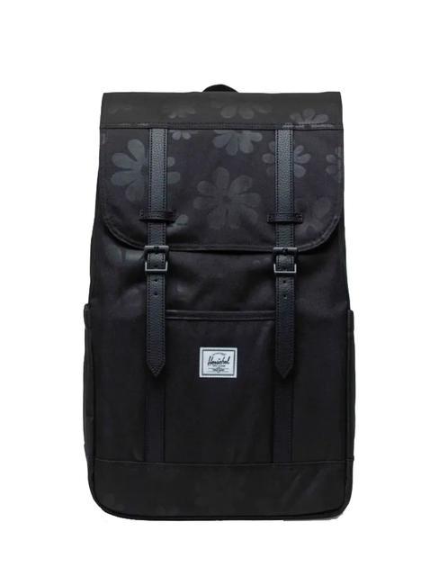 HERSCHEL RETREAT Plecak na laptopa 15,6" czarne kwiatowe słońce - Plecaki szkolne i rekreacyjne