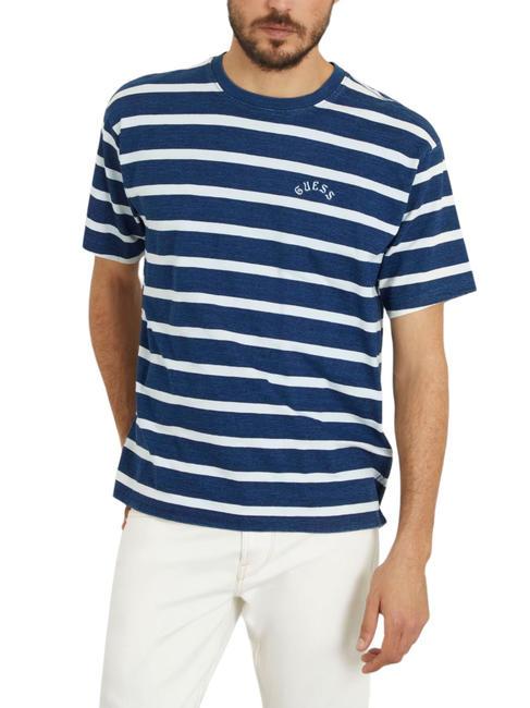GUESS INDIGO STRIPED Koszulka z krótkim rękawem niebieski indygo/biały st - Koszulki męskie