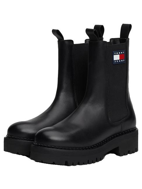 TOMMY HILFIGER TOMMY JEANS Urban Chelsea Skórzane botki CZARNY - Buty damskie