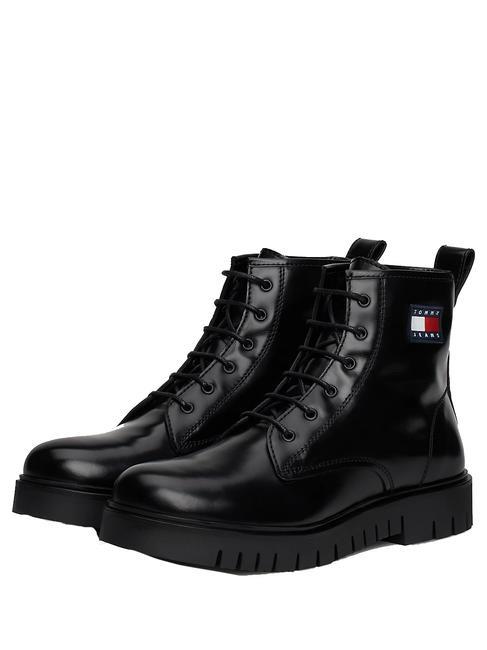 TOMMY HILFIGER TOMMY JEANS Lace Up Skórzane botki CZARNY - Buty damskie