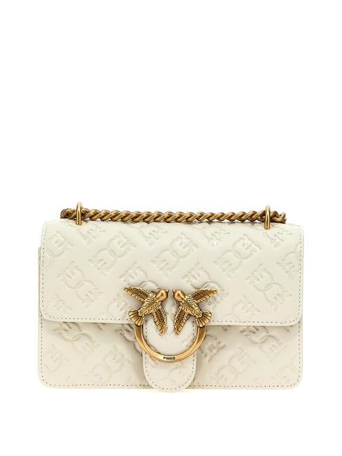 PINKO LOVE ONE MINI Mała torebka na ramię / torba crossbody biały jedwab-antyczne złoto - Torby damskie