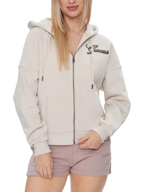 GUESS HOOD ZIP Bluza z kapturem zapinana na suwak wyciszony kamień - Bluzy damskie