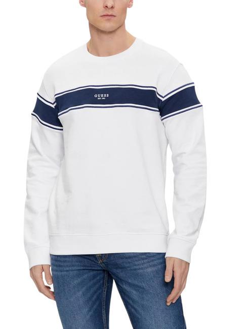 GUESS INSERTED STRIPE Bluza bawełniana z okrągłym dekoltem czysto biały - Bluzy męskie