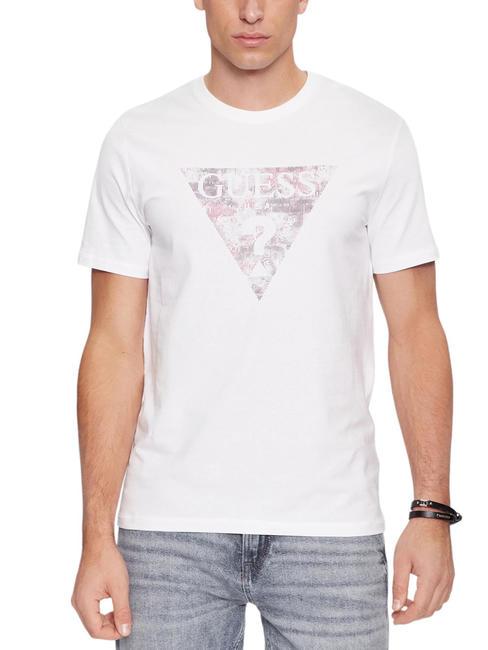 GUESS TRIANGLE GEL Koszulka z elastycznej bawełny czysto biały - Koszulki męskie