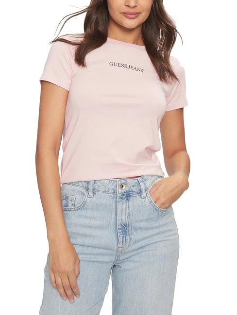 GUESS JEANS SLIM LOGO Koszulka elastyczna o dopasowanym kroju bawełna w kolorze różu - Koszulki i topy damskie