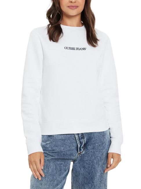 GUESS JEANS LOGO Bluza z okrągłym dekoltem i regularnym krojem czysto biały - Bluzy damskie
