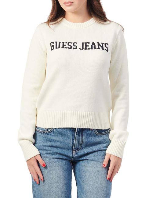 GUESS JEANS INTARSIA  Sweter bawełniany ciepła biel - Koszulki damskie