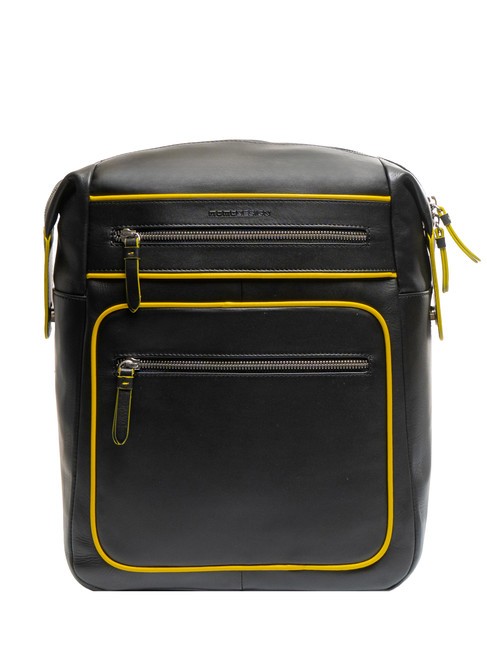 MOMO DESIGN BICOLOR Plecak skórzany na laptopa 13" czarny/żółty - Plecaki na laptopa do pracy
