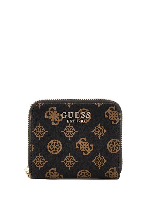 GUESS LAUREL Peony Miniaturowy portfel zapinany na suwak mochalog - Portfele damskie