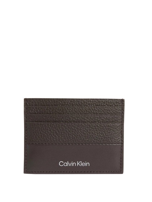 CALVIN KLEIN SUBTLE MIX Płaski skórzany wizytownik kamyk brązowy i gładki - Portfele męskie