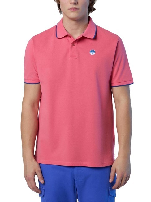 NORTH SAILS COLLAR STRIPED Koszulka polo bawełniana z krótkim rękawem koralowiec kalipso - Polo męskie