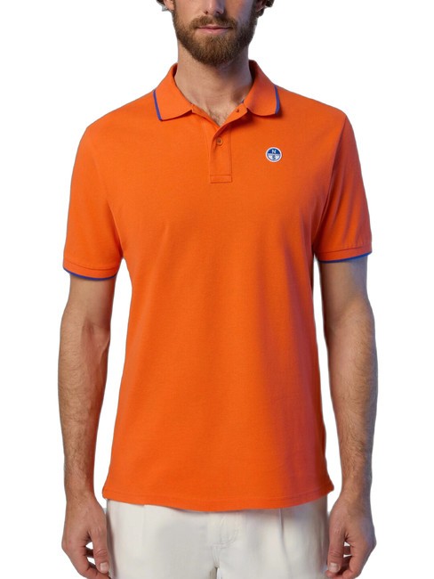 NORTH SAILS COLLAR STRIPED Koszulka polo bawełniana z krótkim rękawem pomarańczowy płomień - Polo męskie