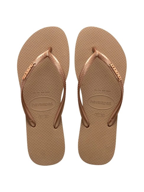 HAVAIANAS SLIM LOGO Klapki różowy/złoty - Buty damskie