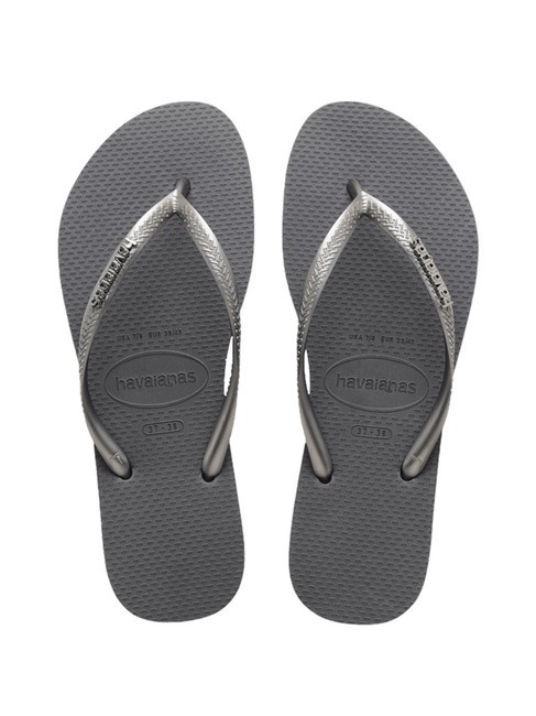HAVAIANAS SLIM LOGO Klapki stalowy/szary - Buty damskie