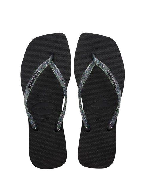 HAVAIANAS SQUARE LOGO Klapki czarny/srebrny - Buty damskie