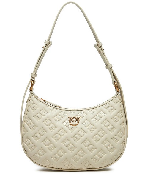 PINKO HALF MOON MINI  Torba na ramię, skóra biały jedwab-antyczne złoto - Torby damskie
