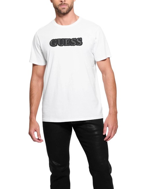 GUESS EMBELLISHED LOGO  Koszulka bawełniana czysto biały - Koszulki męskie