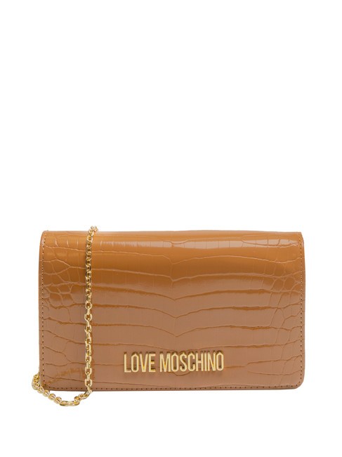 LOVE MOSCHINO SHINY CROCO Kopertówka z metalowym paskiem na ramię orzechy włoskie - Torby damskie