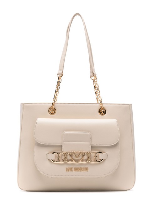LOVE MOSCHINO HEART CHAIN Torba na ramię Shopper kość słoniowa - Torby damskie