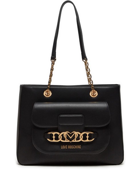 LOVE MOSCHINO HEART CHAIN Torba na ramię Shopper Czarny - Torby damskie