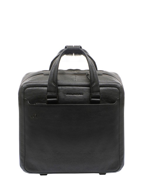 PIQUADRO BLACK SQUARE Wózek Pilot Trolley do komputera 15,6" w skórze Czarny - Wózek pilotażowy