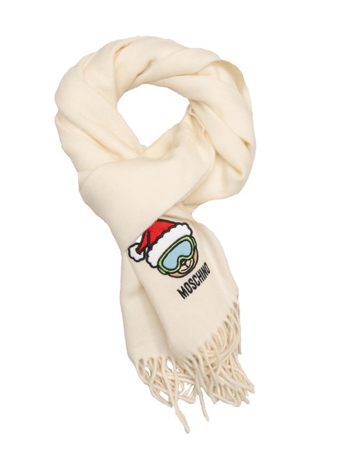 MOSCHINO TEDDY CHRISTMAS Szalik wełniany biały - Szaliki