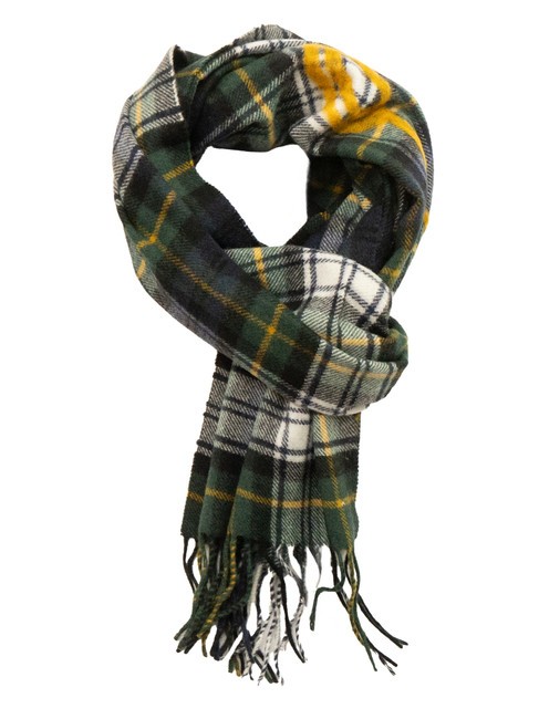 MOSCHINO TARTAN Szalik wełniany z frędzlami zielony - Szaliki