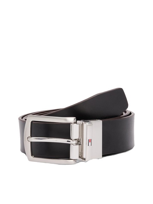 TOMMY HILFIGER DENTON Pasek skórzany czarne / ziarna kawy - Paski