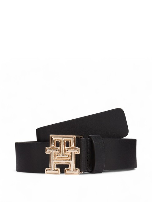 TOMMY HILFIGER TH MONOGRAM Pasek skórzany damski czarny - Paski