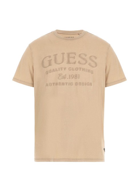 GUESS EMBROIDERY  Koszulka bawełniana pustynne błoto multi - Koszulki męskie