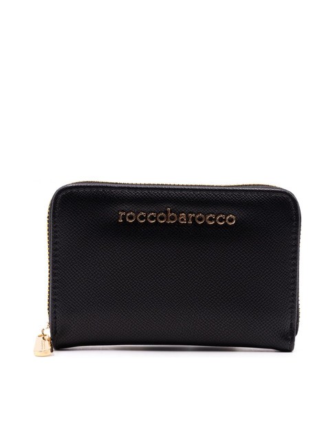 ROCCOBAROCCO LOGO METALLICO Średniej wielkości portfel zapinany na zamek czarny - Portfele damskie