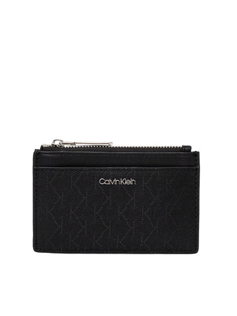 CALVIN KLEIN CK MUST Płaski wizytownik z zamkiem błyskawicznym czarnomono - Portfele damskie
