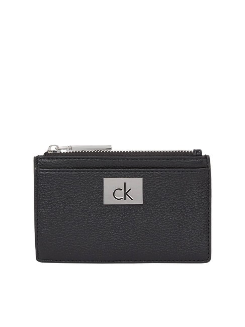 CALVIN KLEIN CK PLAQUE Płaski wizytownik z zamkiem błyskawicznym Czarny PVH - Portfele damskie