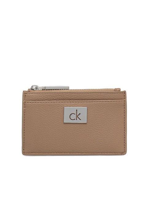 CALVIN KLEIN CK PLAQUE Płaski wizytownik z zamkiem błyskawicznym amfora - Portfele damskie