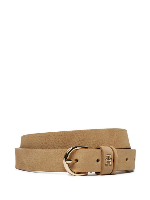 TOMMY HILFIGER ESSENTIAL EFFORTLESS Pasek skórzany wykonany we Włoszech płótno safari - Paski