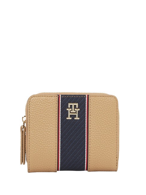 TOMMY HILFIGER TH LEGACY Mały portfel zapinany na zamek płótno safari - Portfele damskie