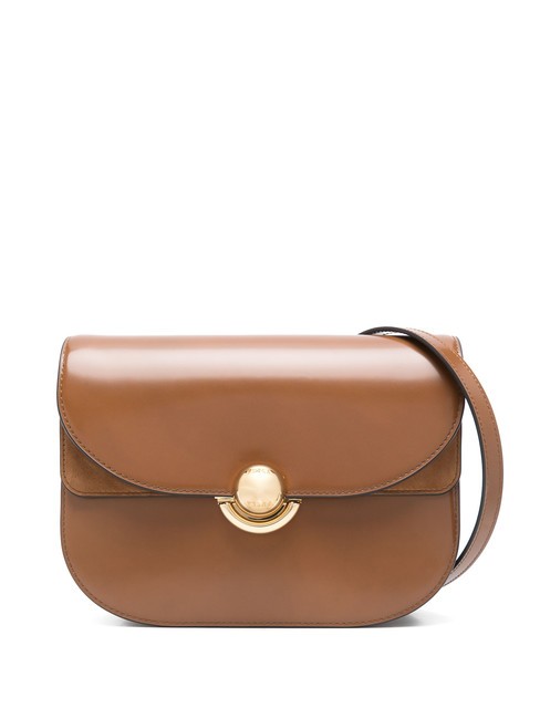FURLA SFERA Skórzana torba na ramię z klapką koniak - Torby damskie