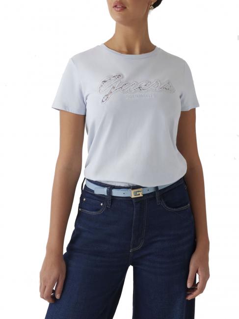 GUESS SS SCRIPT LACE LOGO EASY  Koszulka bawełniana niebieski w drogach oddechowych - Koszulki i topy damskie