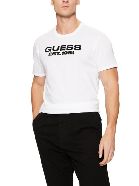 GUESS SS BSC VELVET LOGO  Koszulka bawełniana czysto biały - Koszulki męskie