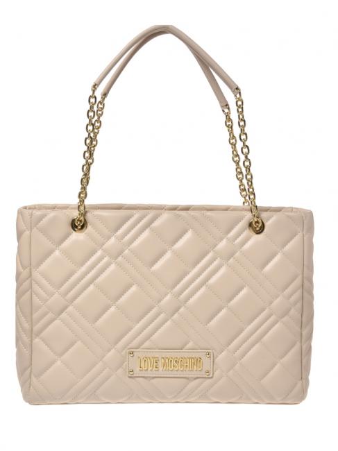 LOVE MOSCHINO QUILTED Torba na zakupy z uchwytem łańcuszkowym kość słoniowa - Torby damskie