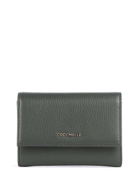 COCCINELLE METALLIC SOFT Portfel ze skóry młotkowanej składany na pół wodorost - Portfele damskie
