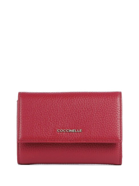 COCCINELLE METALLIC SOFT Portfel ze skóry młotkowanej składany na pół sangria - Portfele damskie