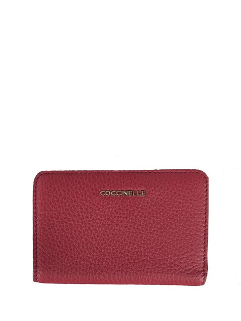 COCCINELLE METALLIC SOFT Mały skórzany portfel sangria - Portfele damskie